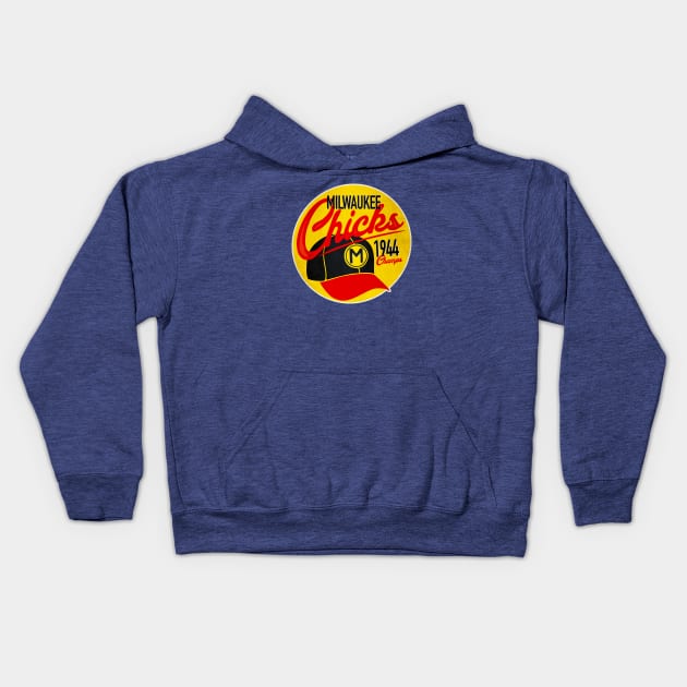 Milwaukee Chicks • AAGPBL Hat • Milwaukee, Wisconsin Kids Hoodie by The MKE Rhine Maiden